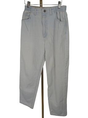 VTG Lee Riders Womens High Rise Elastic Waist Mom Jeans Light Wash Tapered 26x27